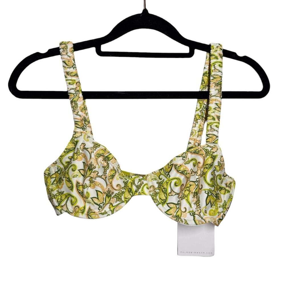 Palm Swim New Green White Yellow Paisley Bikini Top 1 Small $180